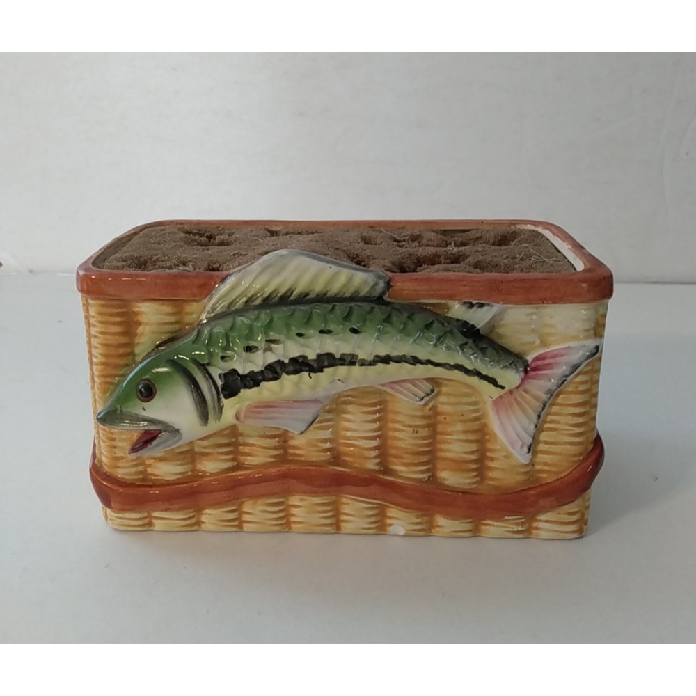 Parma Trout Basket Fish Florist Planter AAI Japan 6" x 3" MCM decor Fly-Fishing